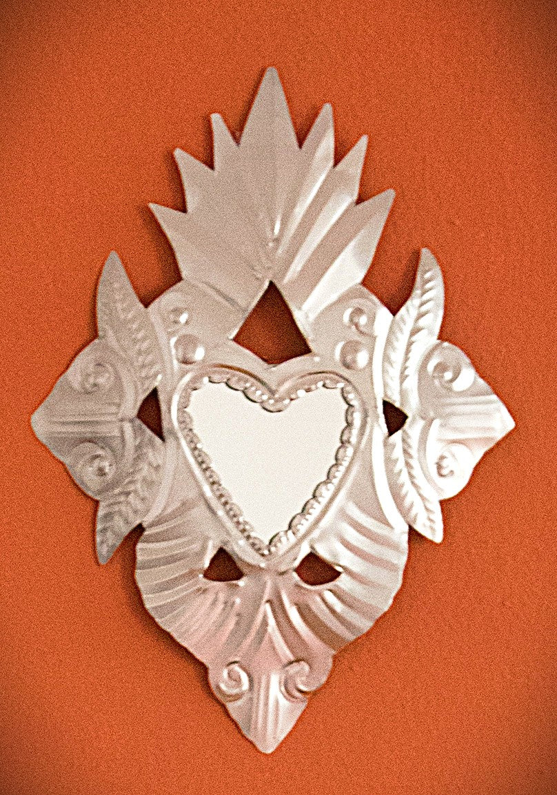 Milagro FLOR, cœur sacré en métal argenté