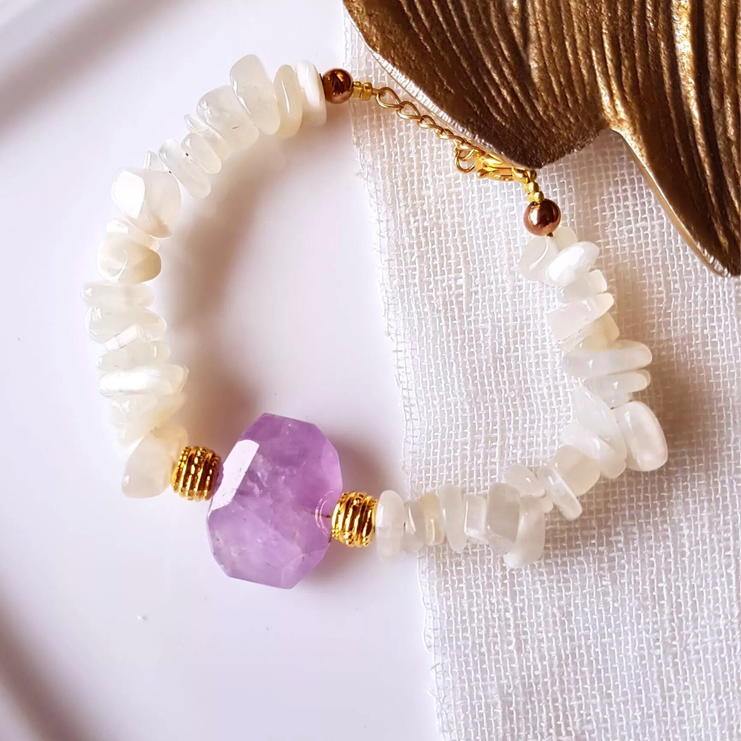 Bracelet JENNIFER – Pierre de lune & Amétrine, sérénité & intuition