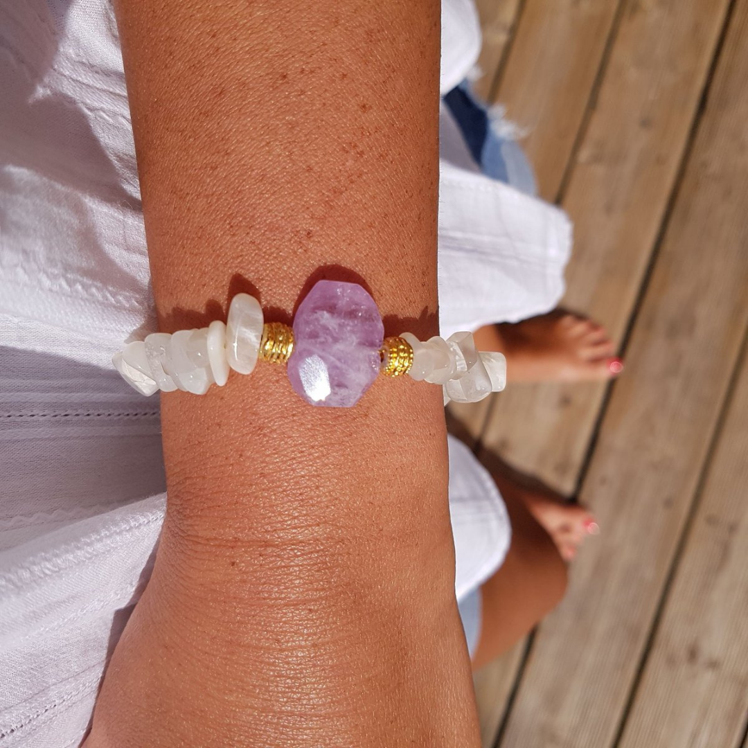 Bracelet JENNIFER – Pierre de lune & Amétrine, sérénité & intuition
