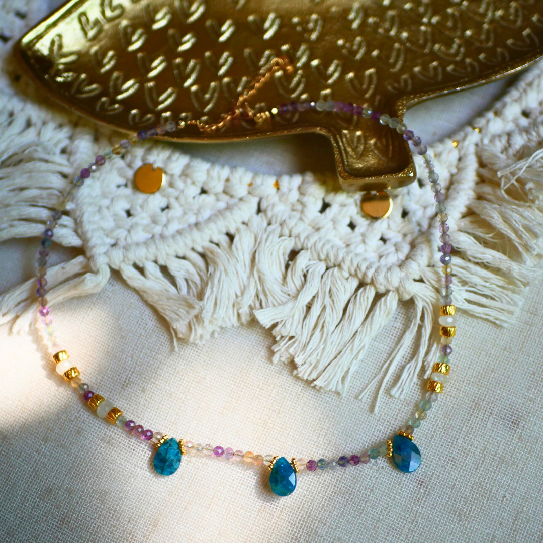 Collier KARUNA – Fluorite, Apatite & Pierre de lune, compassion & clarté