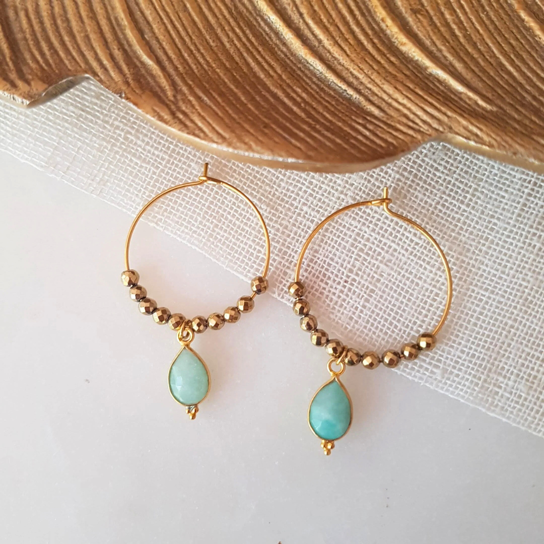 Créoles PIPA – Amazonite & Hématite, harmonie & authenticité