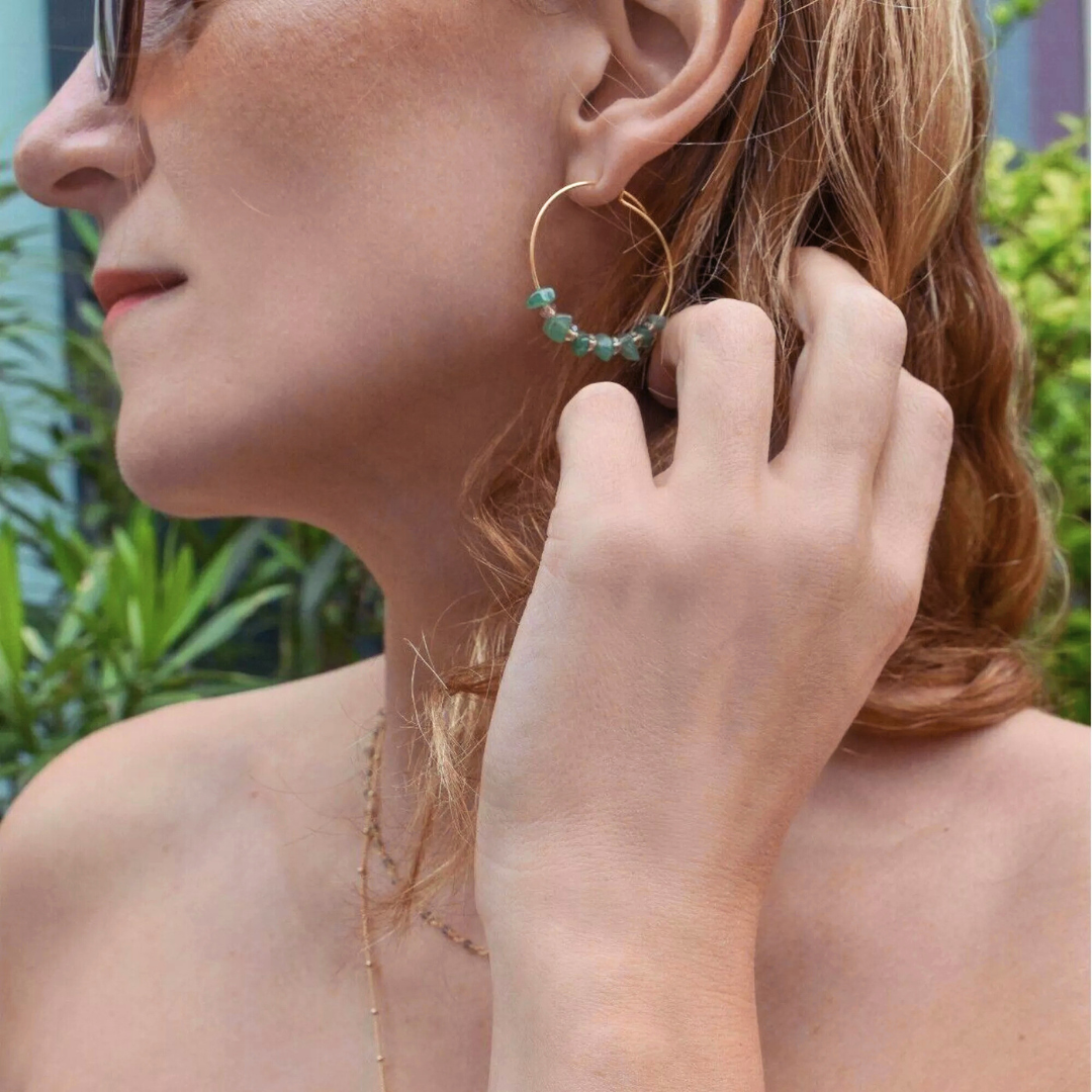 Créoles PRISCA – Aventurine & perles de Bohême, apaisement & prospérité