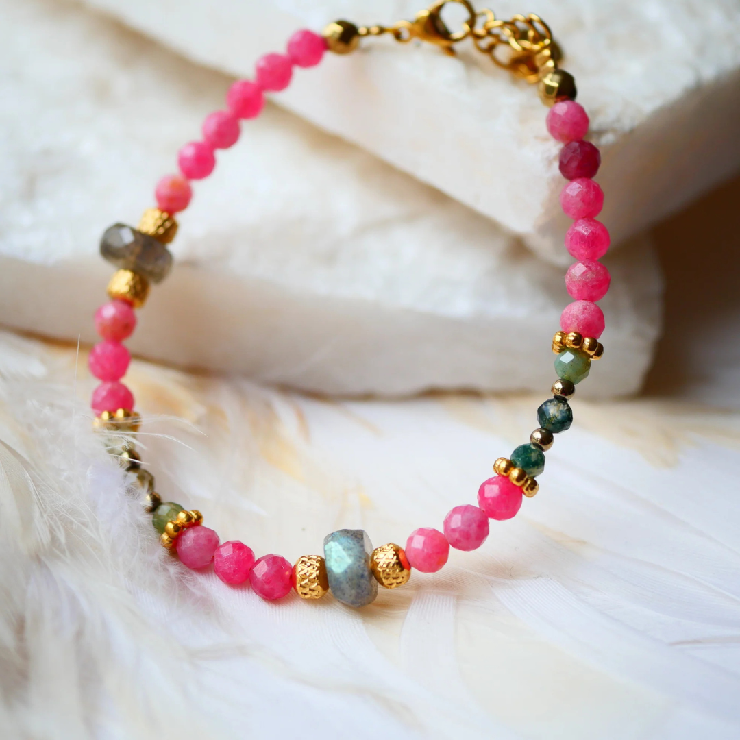 Bracelet SUKOON – Rhodonite, Agate indienne & Labradorite, équilibre & protection