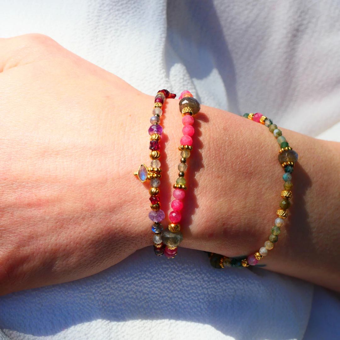 Bracelet SUKOON – Rhodonite, Agate indienne & Labradorite, équilibre & protection