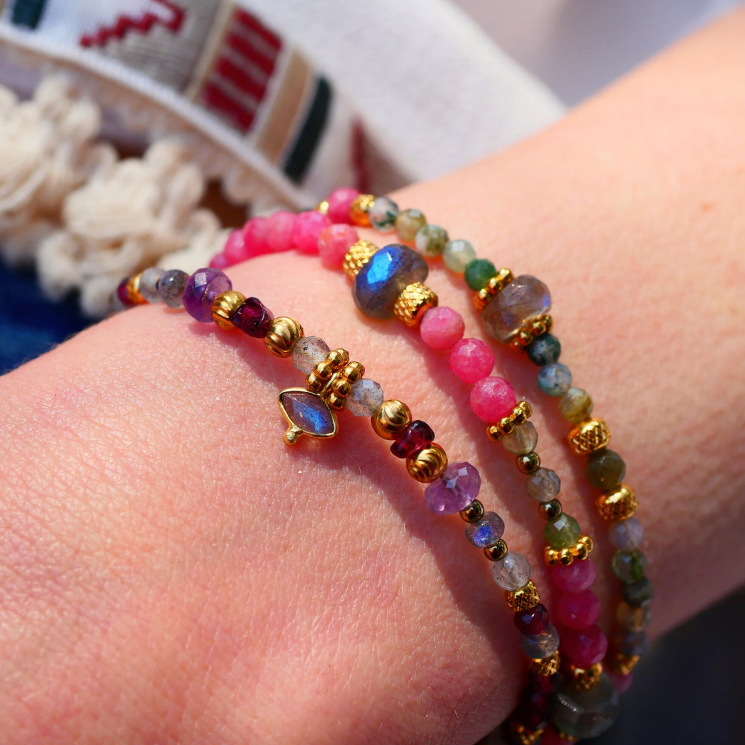 Bracelet SUKOON – Rhodonite, Agate indienne & Labradorite, équilibre & protection
